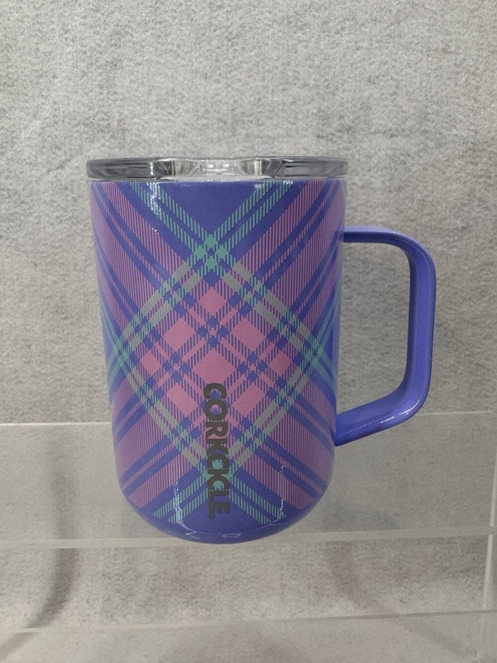 Corkcicle Triple Insulated 16oz Coffee Mug Stainless Steel Purple & Pink Plaid